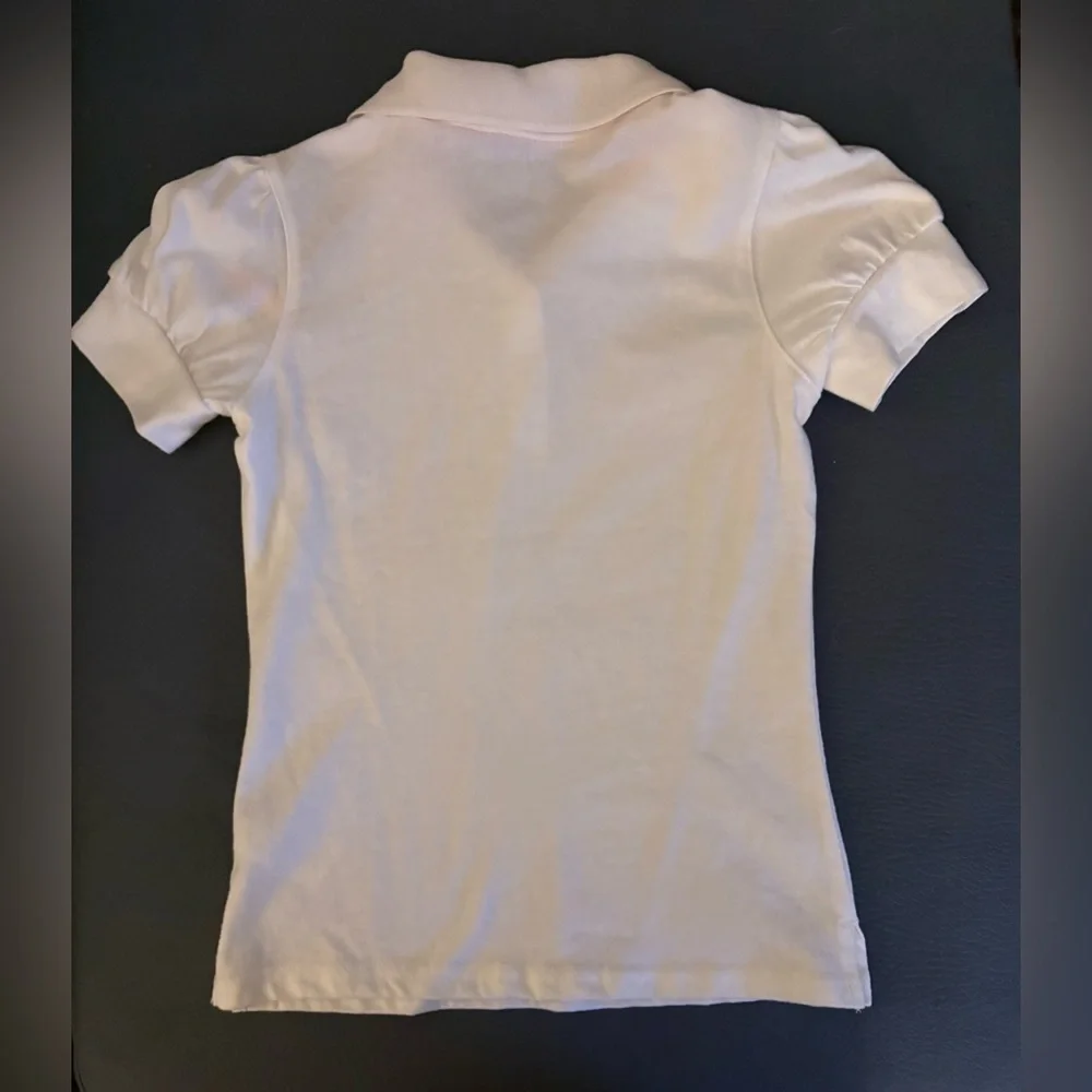 💕French Toast Short Sleeve Puff Sleeve Polo Shirt With Rhinestone Button